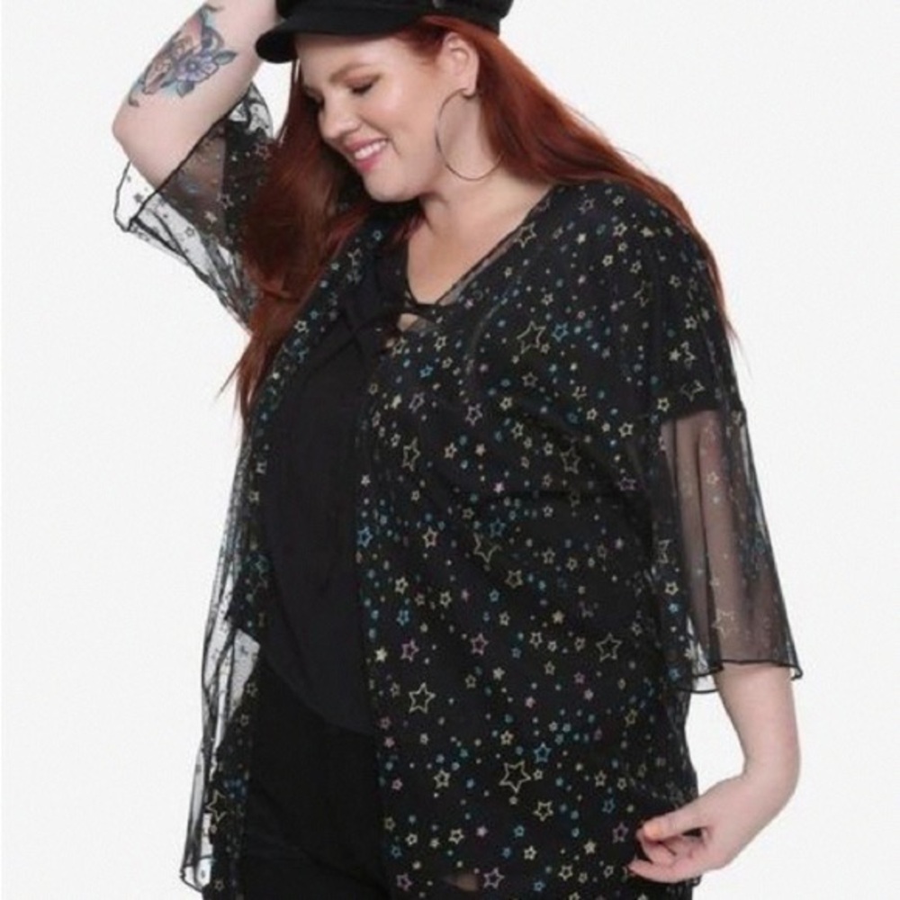Hot Topic Black Sheer Star Blouse